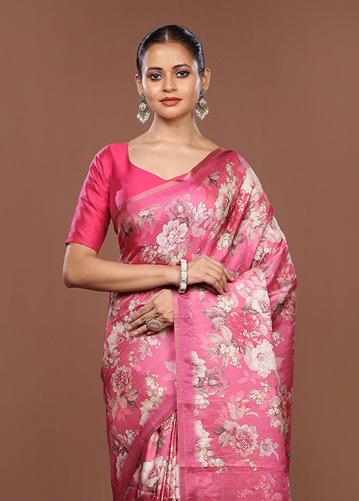 Pink Tussar Silk Saree With Blouse Piece