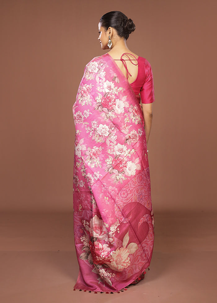 Pink Tussar Silk Saree With Blouse Piece
