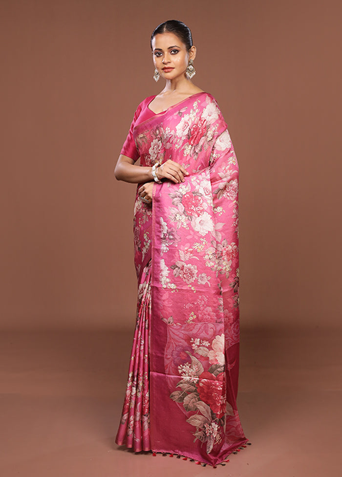 Pink Tussar Silk Saree With Blouse Piece