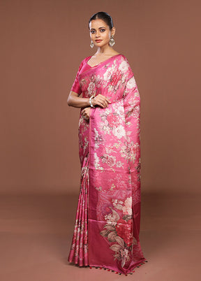 Pink Tussar Silk Saree With Blouse Piece