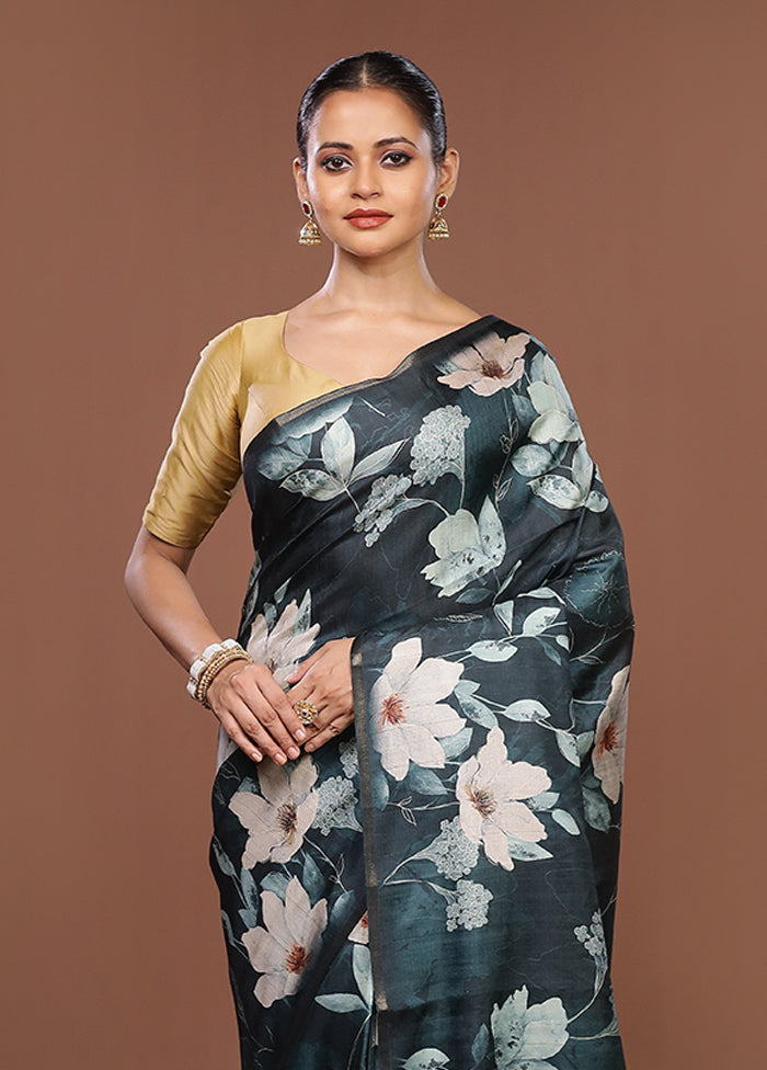 Blue Tussar Silk Saree With Blouse Piece