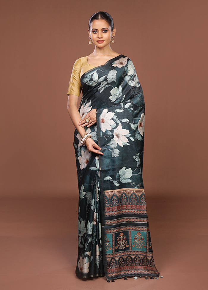 Blue Tussar Silk Saree With Blouse Piece