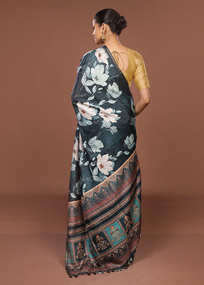 Blue Tussar Silk Saree With Blouse Piece