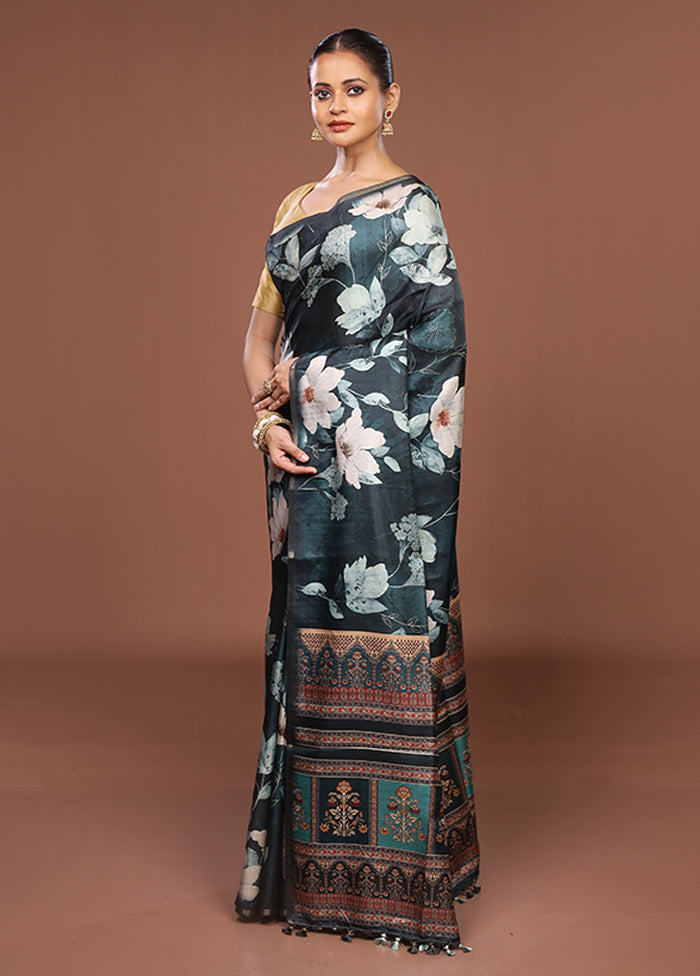 Blue Tussar Silk Saree With Blouse Piece