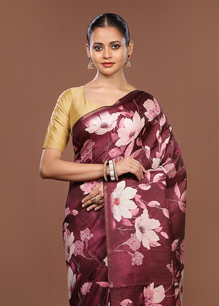 Purple Tussar Silk Saree With Blouse Piece