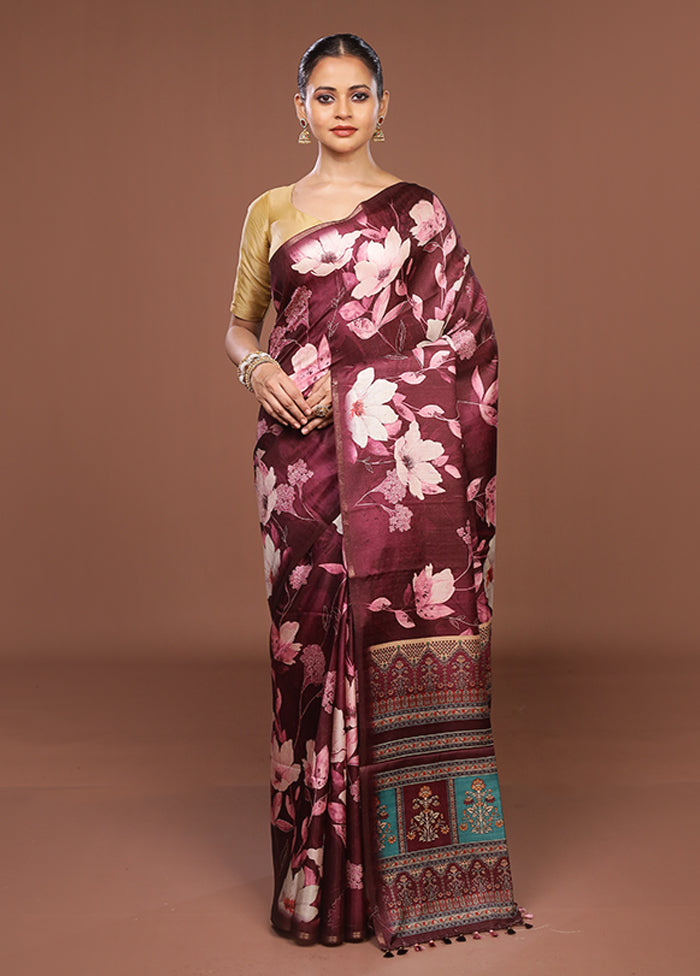 Purple Tussar Silk Saree With Blouse Piece