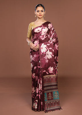 Purple Tussar Silk Saree With Blouse Piece