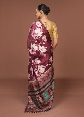 Purple Tussar Silk Saree With Blouse Piece