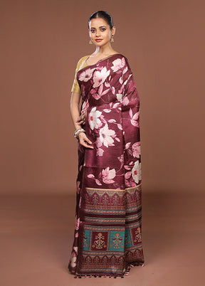 Purple Tussar Silk Saree With Blouse Piece