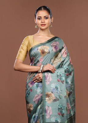 Green Tussar Silk Saree With Blouse Piece