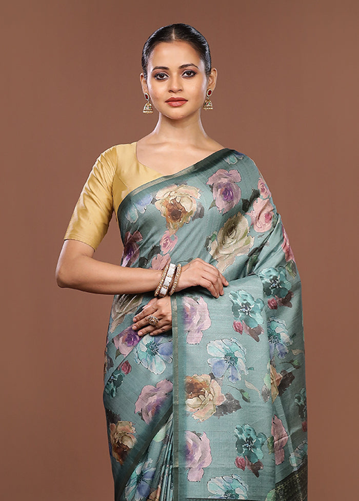 Green Tussar Silk Saree With Blouse Piece