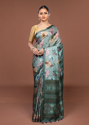 Green Tussar Silk Saree With Blouse Piece
