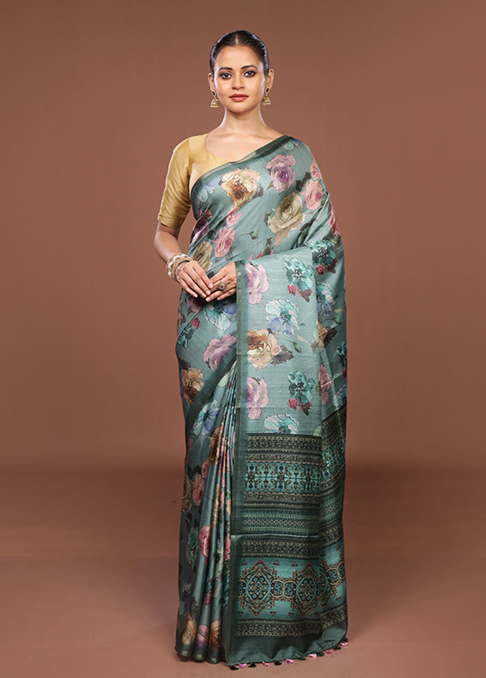 Green Tussar Silk Saree With Blouse Piece