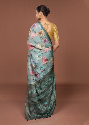 Green Tussar Silk Saree With Blouse Piece