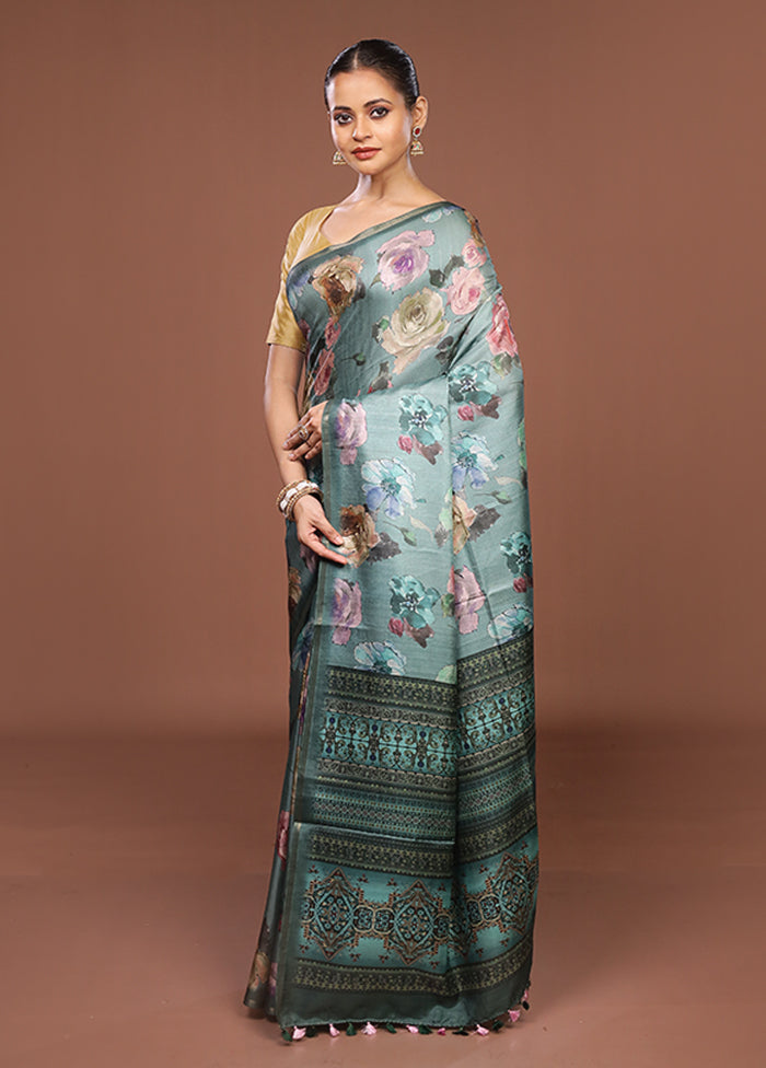 Green Tussar Silk Saree With Blouse Piece