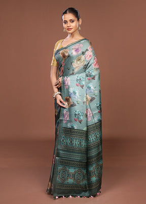 Green Tussar Silk Saree With Blouse Piece
