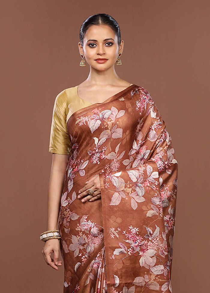 Rust Tussar Silk Saree With Blouse Piece