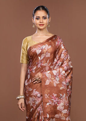 Rust Tussar Silk Saree With Blouse Piece