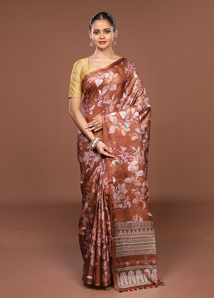 Rust Tussar Silk Saree With Blouse Piece