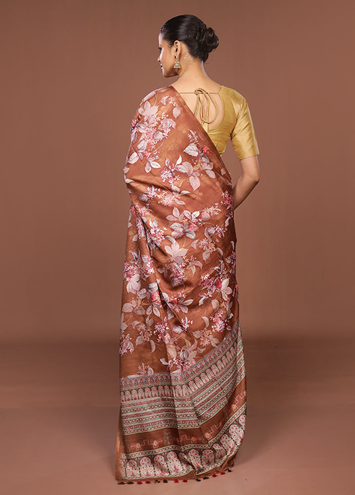 Rust Tussar Silk Saree With Blouse Piece