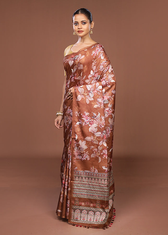 Rust Tussar Silk Saree With Blouse Piece