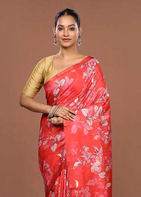 Red Tussar Silk Saree With Blouse Piece