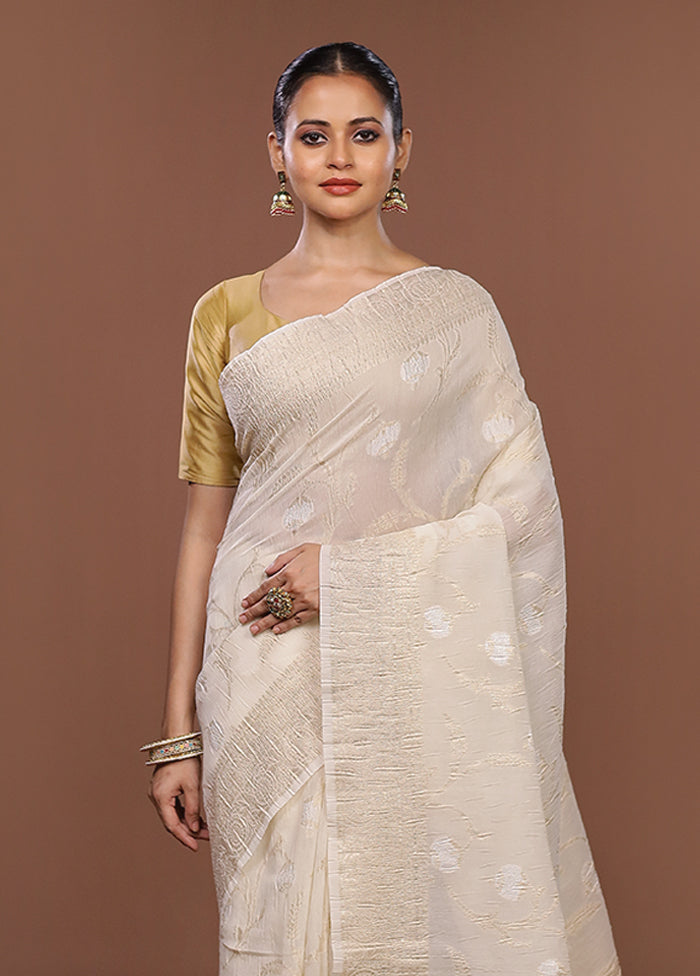 Cream Tissue Silk Saree With Blouse Piece