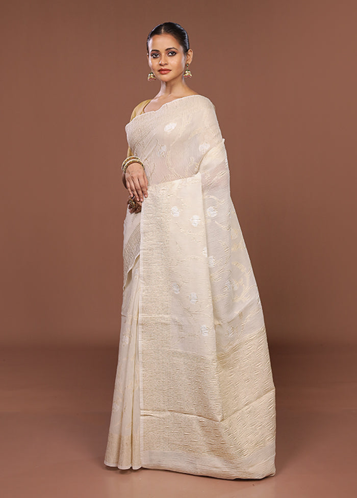 Cream Tissue Silk Saree With Blouse Piece
