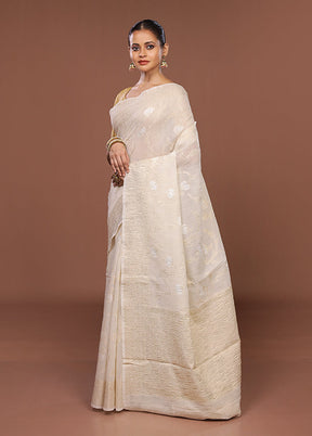 Cream Tissue Silk Saree With Blouse Piece