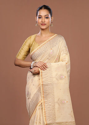 Cream Tissue Silk Saree With Blouse Piece