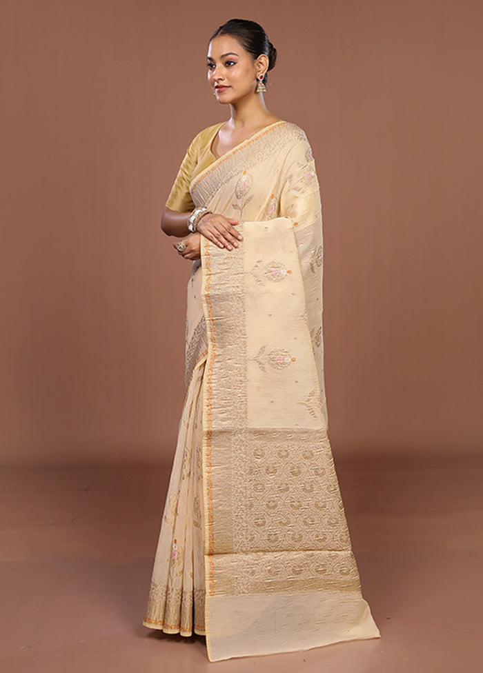Cream Tissue Silk Saree With Blouse Piece