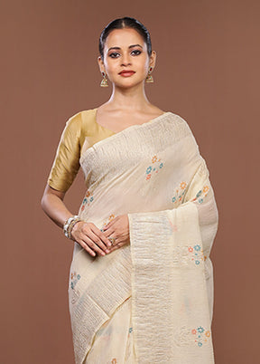 Cream Tissue Silk Saree With Blouse Piece