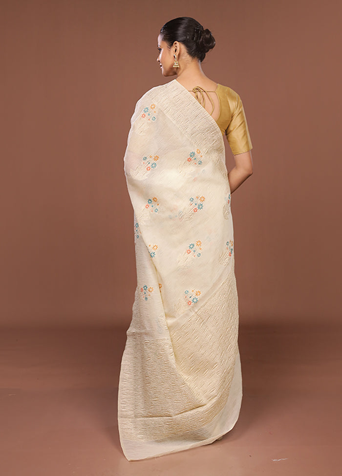 Cream Tissue Silk Saree With Blouse Piece