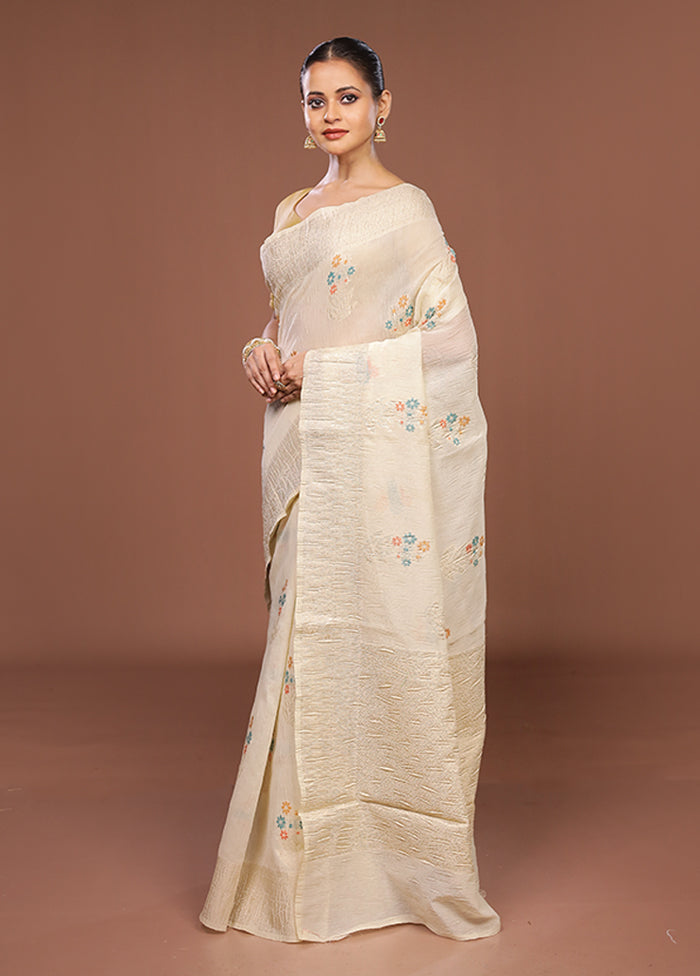 Cream Tissue Silk Saree With Blouse Piece