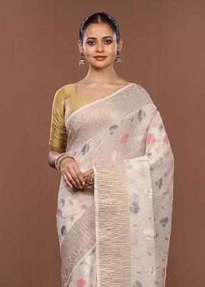 Cream Tissue Silk Saree With Blouse Piece