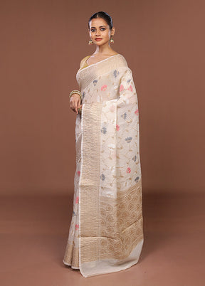 Cream Tissue Silk Saree With Blouse Piece