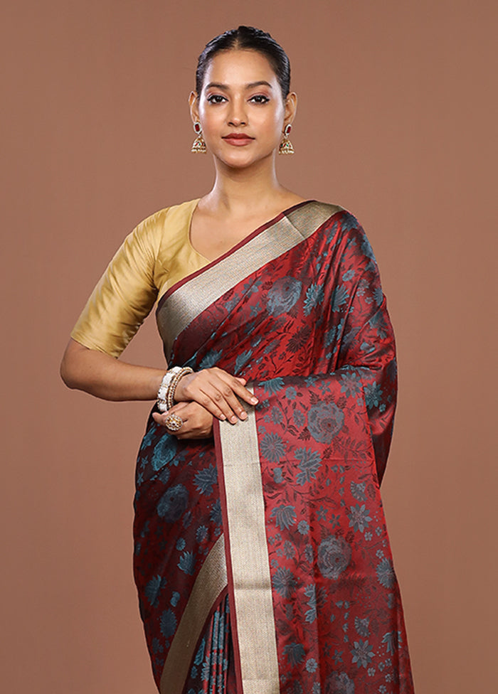 Maroon Kanjivaram Silk Saree With Blouse Piece