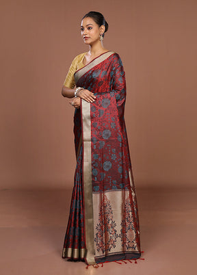 Maroon Kanjivaram Silk Saree With Blouse Piece