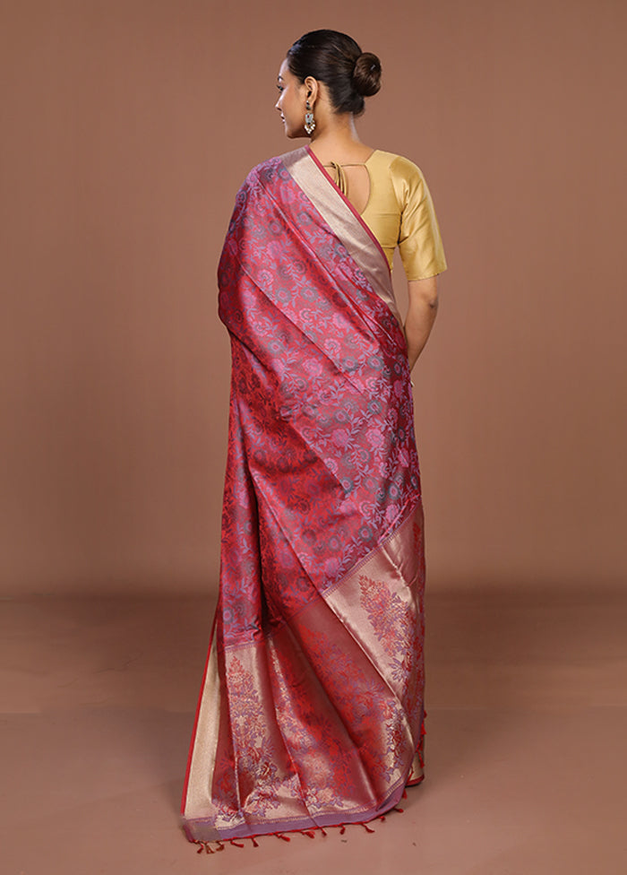 Pink Kanjivaram Silk Saree With Blouse Piece