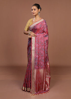 Pink Kanjivaram Silk Saree With Blouse Piece