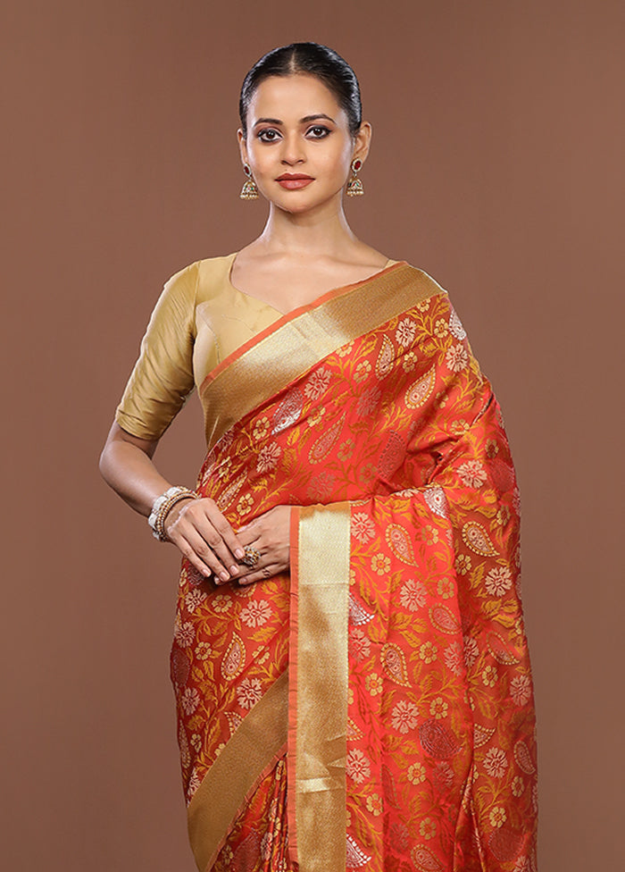 Red Kanjivaram Silk Saree With Blouse Piece