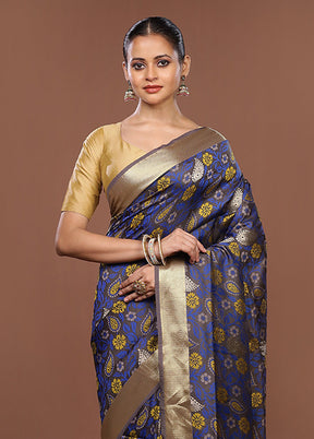 Blue Kanjivaram Silk Saree With Blouse Piece