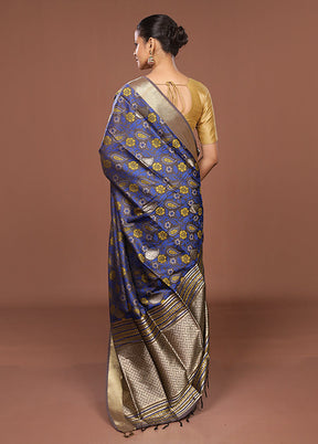 Blue Kanjivaram Silk Saree With Blouse Piece