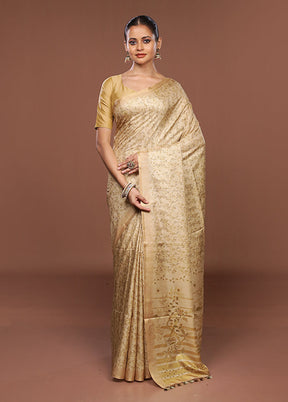 Cream Tussar Silk Saree With Blouse Piece