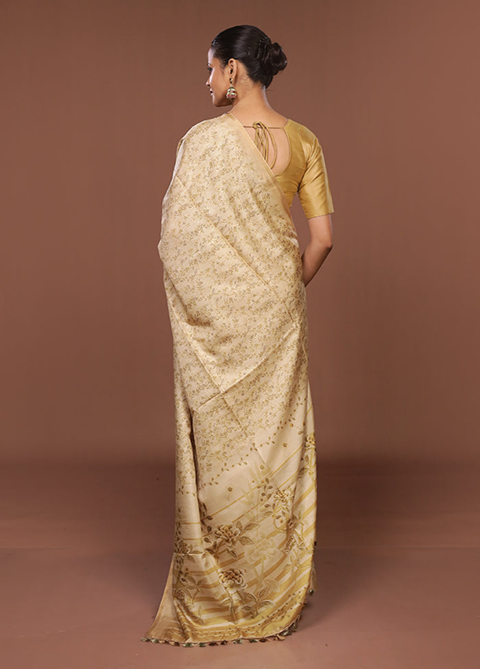 Cream Tussar Silk Saree With Blouse Piece