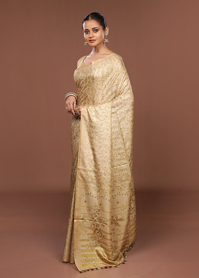 Cream Tussar Silk Saree With Blouse Piece