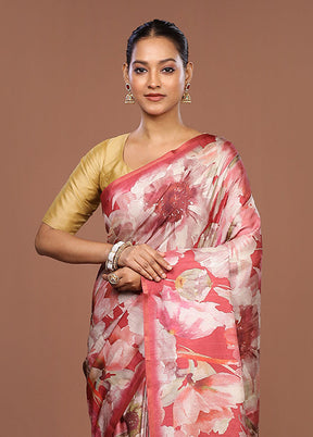 Red Tussar Silk Saree With Blouse Piece