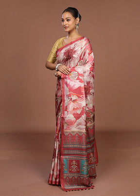 Red Tussar Silk Saree With Blouse Piece