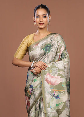 Green Tussar Silk Saree With Blouse Piece