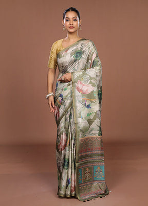 Green Tussar Silk Saree With Blouse Piece